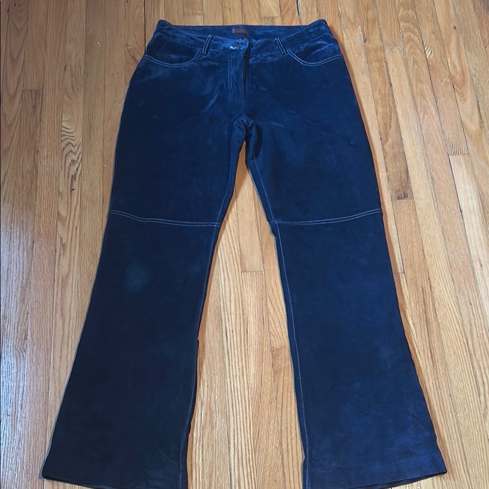 Danier Suede Leather Dark Blue Slightly Flared Women’s Pants Size 8